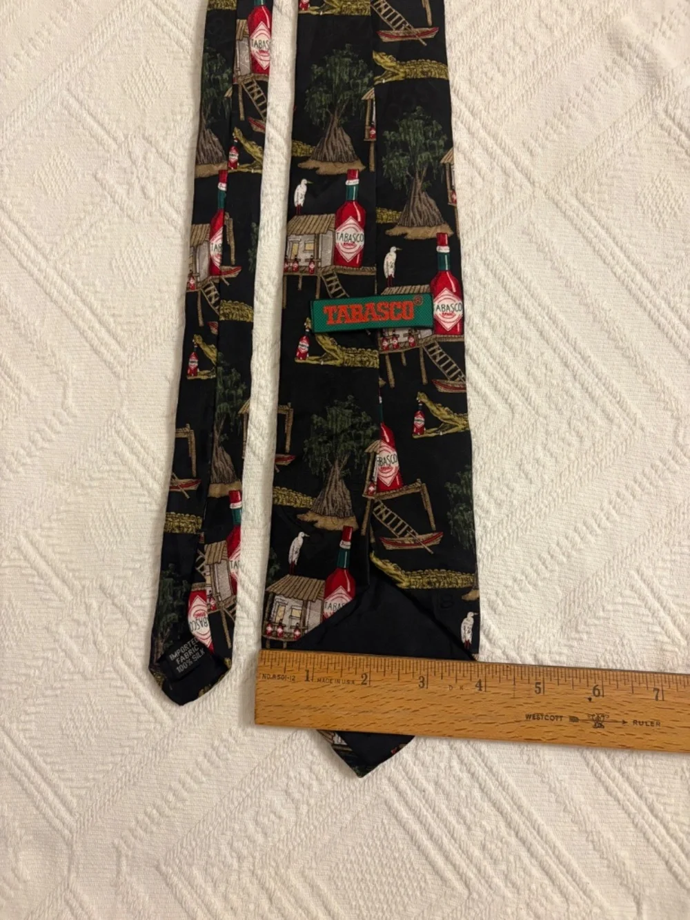 Vintage Tabasco Sauce Silk Tie Alligator Swamp Scene Novelty Mens Necktie